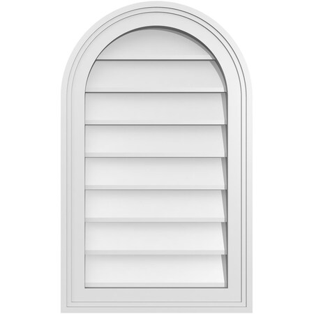 Ekena Millwork Round Top Surface Mount PVC Gable Vent w/ 2"W x 1-1/2"P Brickmould Frame, 16"W x 26"H GVPRT16X2602SN